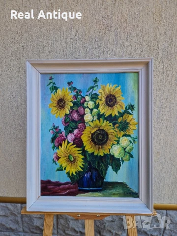 Красива антикварна авторска картина масло върху платно