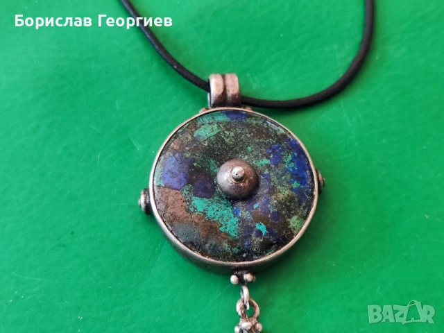 Стар сребърен медальон 925 с тюркоаз, снимка 2 - Колиета, медальони, синджири - 50816513