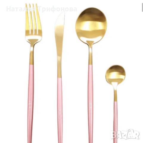 Комплект прибори за хранене от 24 части с луксозен дизайн и магнитна кутия в златисто и розово, снимка 4 - Прибори за хранене, готвене и сервиране - 53211410