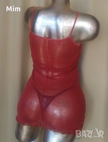 Тюлена червена нощничка, снимка 2 - Корсети, бюстиета, топове - 28791244