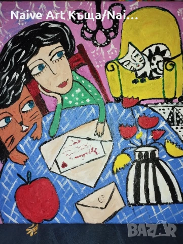 Картина платно маслени акрилни бои размер 42/ 42, снимка 2 - Картини - 51167739