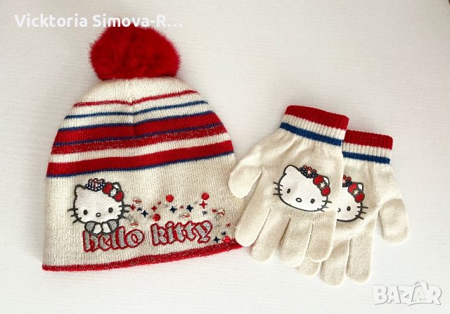 Сет от шапка и ръкавици Hello Kitty, снимка 1 - Шапки, шалове и ръкавици - 43398987