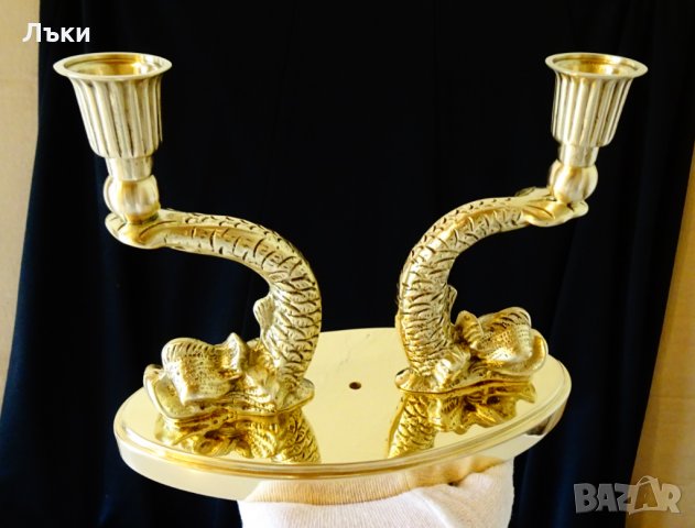 Бронзов свещник риби 2 кг.,християнство., снимка 3 - Антикварни и старинни предмети - 32473814
