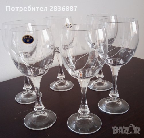 Сет 6 броя кристални чаши за вино Bohemia, снимка 5 - Сервизи - 35552753