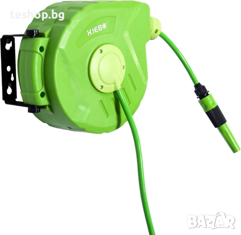 Макара с маркуч 10м+1м зелена за стенен монтаж, снимка 2 - Напояване - 51657427