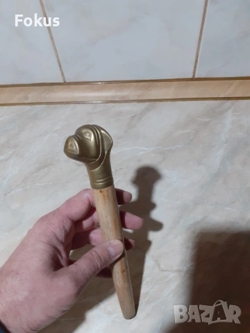 Стара дръжка за бастун или чадър бронз куче глава, снимка 2 - Антикварни и старинни предмети - 53291612