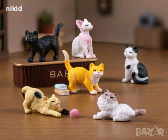 6 бр коте котки котета котенца малки фигурки играчки фугурка за игра и украса торта от смола