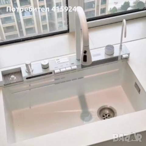 Умна кухненска мивка с изтеглящ се кран – LED дисплей, водопад, филтрирана вода и пълен комплект за 