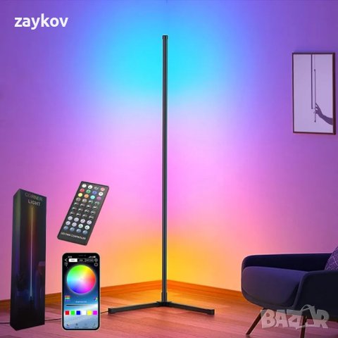 Ъглова подова лампа, 60-инчова интелигентна RGB LED ъглова лампа 
