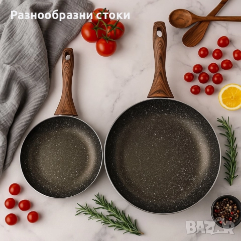 Комплект тигани 9Tnine-4419, 22/26см, Мраморно покритие, Кован алуминий, снимка 1