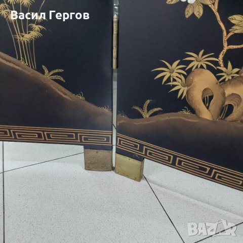 Ръчно рисуван параван, 19-ти век, снимка 5 - Антикварни и старинни предмети - 43505353