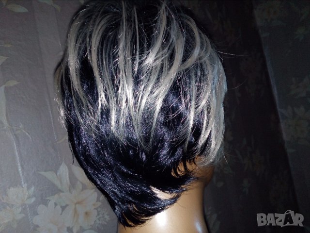 Нова къса перука с бретон черна на руси кичури, снимка 6 - Аксесоари за коса - 36929339