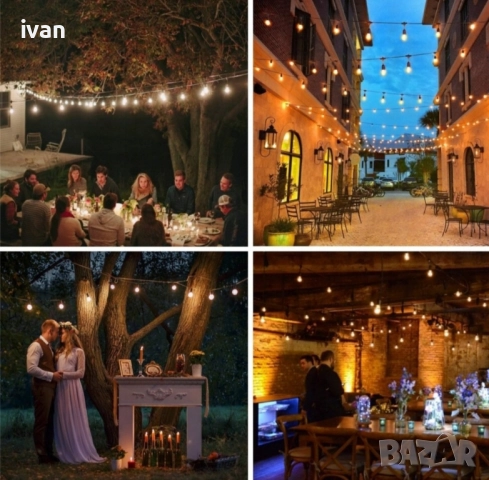 Светещи крушки 10 броя жълта светлина, гирлянд с дължина 6 метра