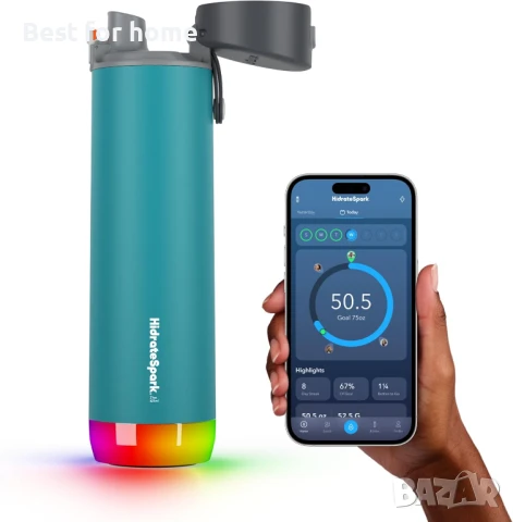 Смарт бутилка за вода HidrateSpark PRO – следи приема на вода с Bluetooth, LED напомняне