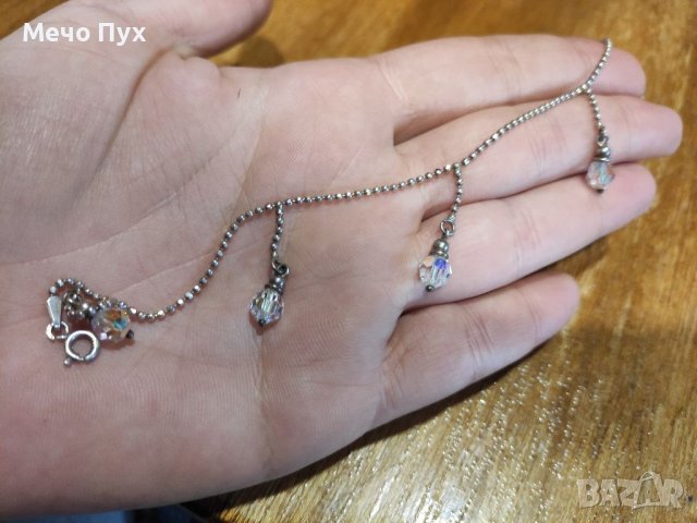 Сребърно колие и обеци Сваровски Архи Аурора Бореалис и гривна за крак, снимка 5 - Бижутерийни комплекти - 39061378