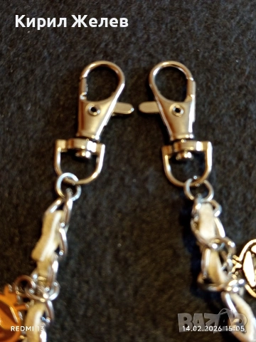 Метална верижка с преплетена кожена лента и висулки усмивка за портфейл, чанта 51809, снимка 4 - Други - 53475907