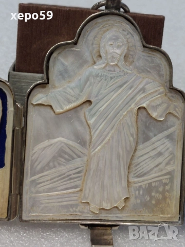 Сребърна икона триптих със седеф/сребро 84 Русия, снимка 4 - Икони - 52583957