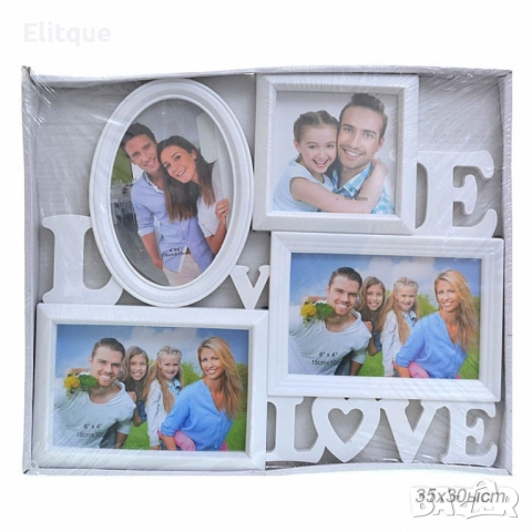 Фоторамка колаж Любов, бяла, 4 снимки, 35х30 см. 