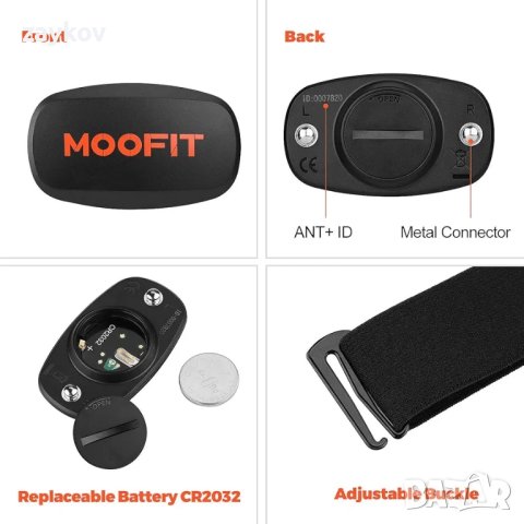 mooFit ANT+ Bluetooth пулсомер за нагръден ремък, IP67 водоустойчив пулсомер, снимка 4 - Друга електроника - 44130483