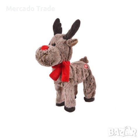 Коледна механична играчка Mercado Trade, Ходещ и пеещ елен, Кафяв, 39см