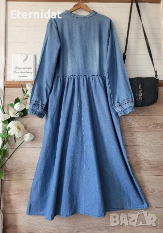 Дънкова рокля с бродерии , снимка 5 - Рокли - 51677831