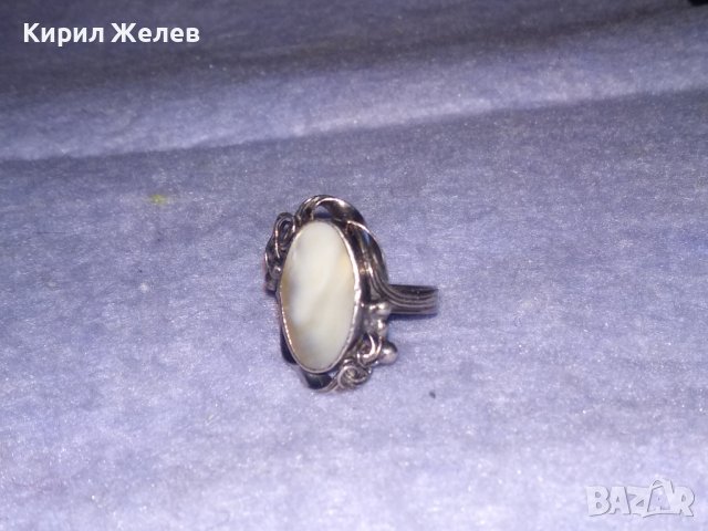 СТАРИНЕН АР НУВО СРЕБЪРЕН ВИСОКА ПРОБА ПРЪСТЕН с ШЛИФОВАН БЯЛ ИВИЧЕСТ АХАТ и ПЕЧАТ на БИЖУТЕРА 34441, снимка 5 - Антикварни и старинни предмети - 39547206