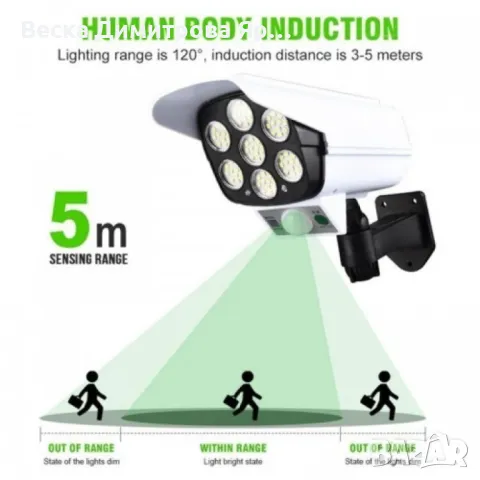 LED соларни LED лампи, имитиращи камера за видеонаблюдение, снимка 7 - Соларни лампи - 47409292