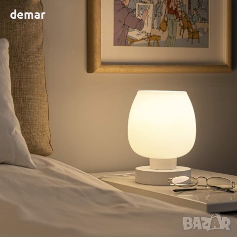 ONEWISH Нощна LED лампа с абажур от бяло опалово стъкло, снимка 3 - Лед осветление - 44071655