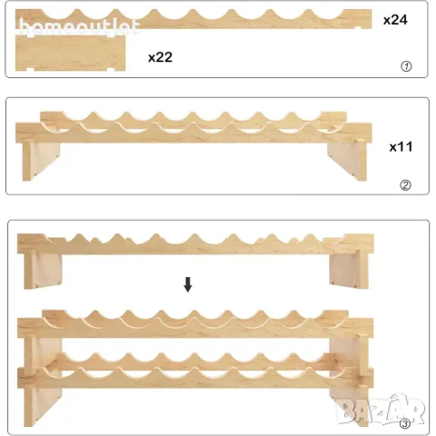 ПРОМОЦИЯ Стойка за вино от естествена дървесина (120 бутилки) 10BFLCBY-WS120, снимка 2 - Етажерки - 49738630