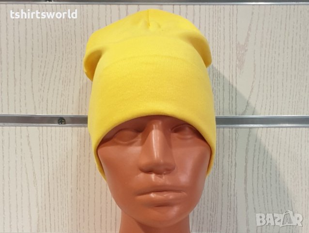 Нова дамска зимна шапка с подгъв в жълт цвят, снимка 4 - Шапки - 39325351