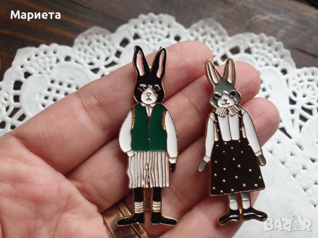 Комплект Сладки брошки зайчета Пинчета Зайци Пинове Значки Бижута Малък подарък Зайче , снимка 4 - Други - 39024550