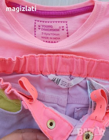Къси дънкови панталони H&M и тениска  3-4 години, снимка 2 - Детски къси панталони - 33636304
