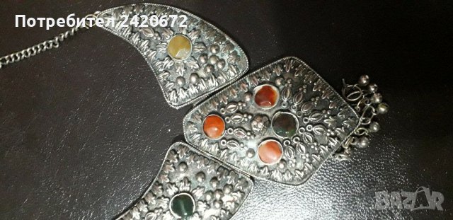 Старинен  посребрен  накит  колие, снимка 2 - Колиета, медальони, синджири - 40341612