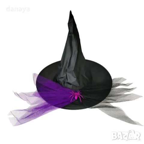5219 Хелоуин шапка Магьосник с паяк и дантела, снимка 3 - Шапки - 47321091