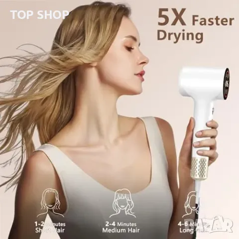 Нов Мощен йонен сешоар 110,000 RPM – бързо сушене и нисък шум за коса, снимка 2 - Сешоари - 49239275