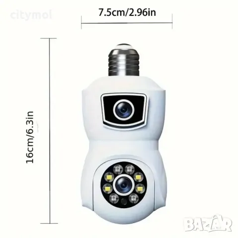 Двойна PTZ WiFi камера, Dual Lens 5 Mpx, Full HD, SD слот, LED лампа, 360°, нощно виждане, снимка 6 - IP камери - 47343134