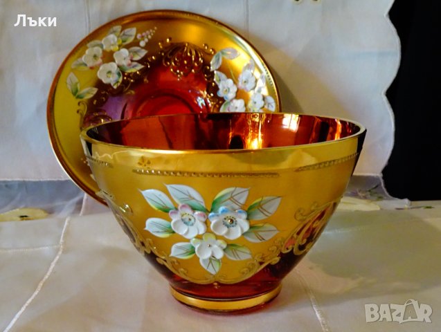 Bohemia кристална чаша с чиния,злато., снимка 6 - Антикварни и старинни предмети - 33145666