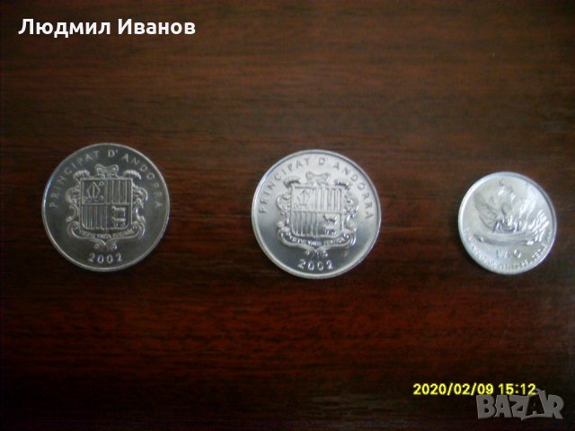 Андора: 3 монети 1 СЕНТИМ 2002 година (UNC)
