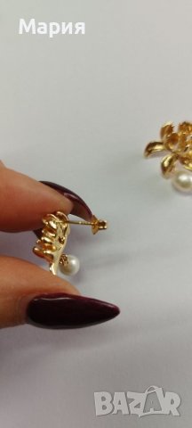 Сребърни обеци със златно покритие , снимка 2 - Обеци - 39264619