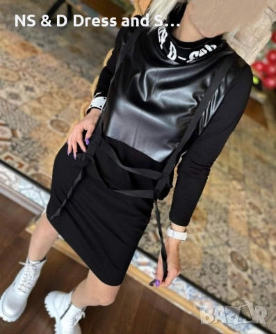 Дамска атрактивна луксозна рокля с подвижна кожена част, снимка 6 - Рокли - 39143152