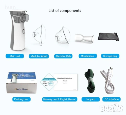Инхалатор Nebulizer, ултразвуков, преносим, бял/сив, 8 мл, снимка 2 - Други - 53306099