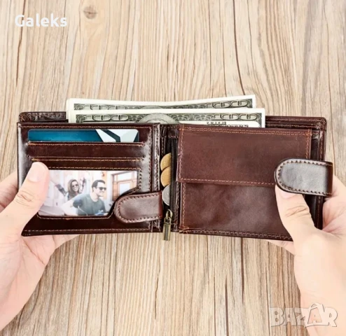 Мъжки луксозен и защитен, тъмнокафяв голям кожен портфейл!, снимка 11 - Портфейли, портмонета - 51041930