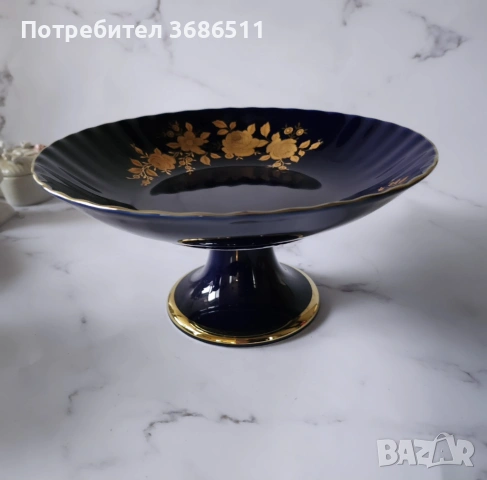 Фруктиера порцелан кобалт с позлата