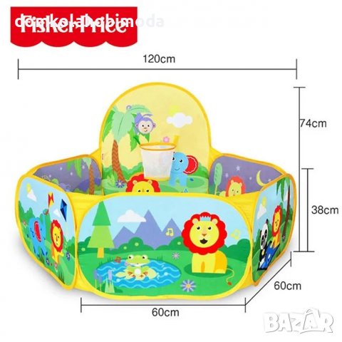 Басейн с топки Fisher Price, 120х41 см. 25 броя топки,Баскетболен кош с височина 48 см,, снимка 4 - Други - 36663230