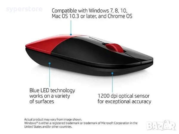 Мишка Безжична HP Z3700 Red/Black Черно-червена wireless, снимка 5 - Клавиатури и мишки - 37062631