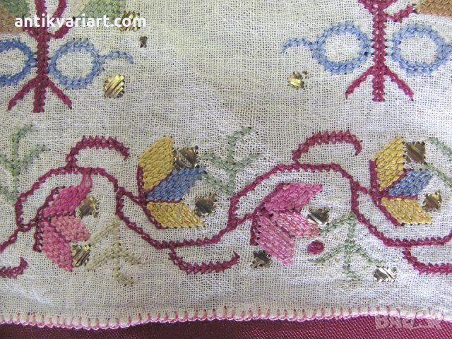 19 век Ръчно Бродирана Кърпа,ислям ,отоман, турска, снимка 11 - Антикварни и старинни предмети - 27402748