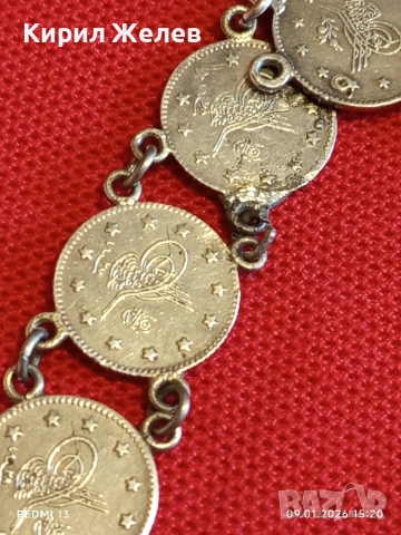 Сребърна гривна с Турски монети тугла печат на Султан 52741, снимка 9 - Гривни - 53044511