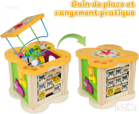 Дървен занимателен куб Montessori - 6 в 1, снимка 8 - Образователни игри - 52606422