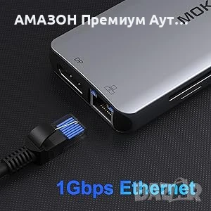 MOKiN 12в1 USB-C докинг станция за два монитора/100W PD/троен USB C хъб с 2 HDMI/DisplayPort/Gigabit, снимка 8 - Кабели и адаптери - 50737159