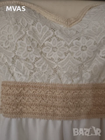 Нова лятна рокля с етикет XS размер бяла с бежово, снимка 3 - Рокли - 50998509